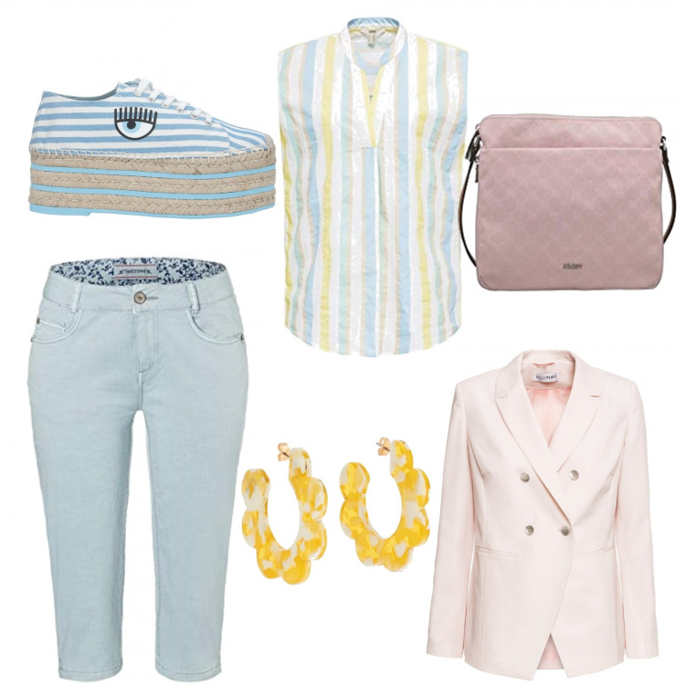 Outfit femme - Moderne 44/46. Style Tendance pour Tous les jours. Assortir avec blazers, chaussure à talon, boucles d'oreilles, short, tuniques, sacs à l'épaule.