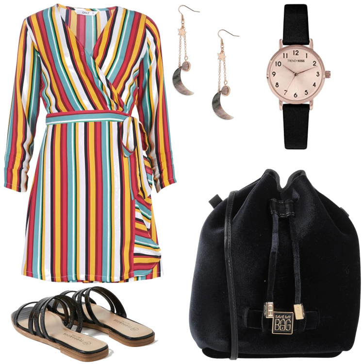 Outfit mujer - Trendy #46774. Estilo Trendy para Todos los días. Combinación con reloj, vestidos, chanclas, bolsos de hombro, pendientes.
