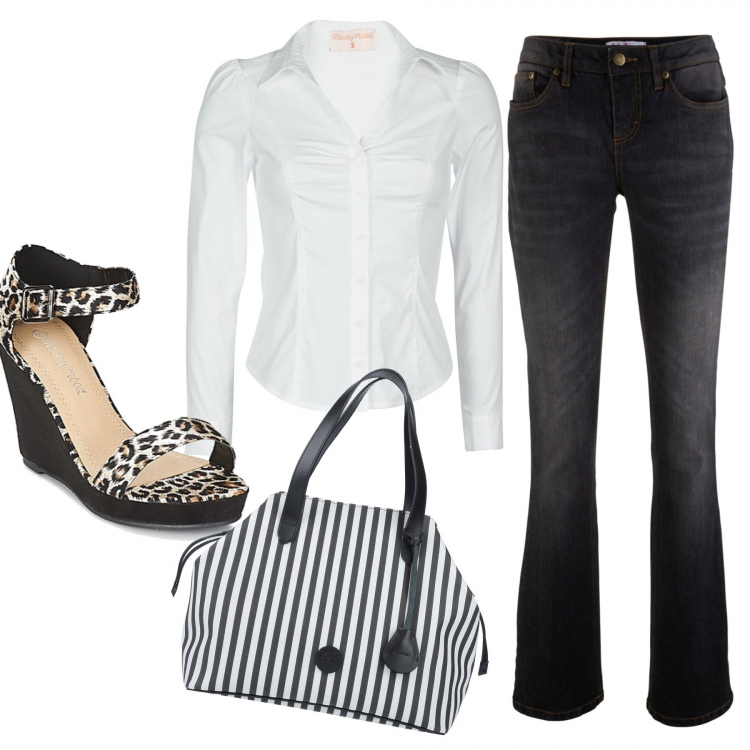 Outfit donna - Freedom lifetime. Stile Trendy per Tutti i giorni. Abbinamento con jeans bootcut, borse a mano, camicie, sandali.