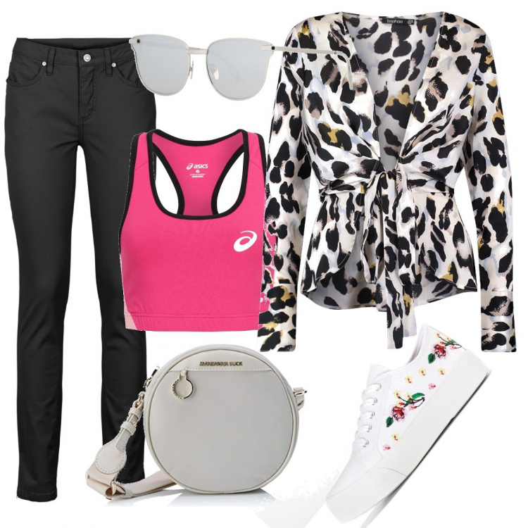 Outfit donna - Total look #637118. Abbinamento con jeans, sneakers, occhiali da sole, top, top, borse a tracolla.