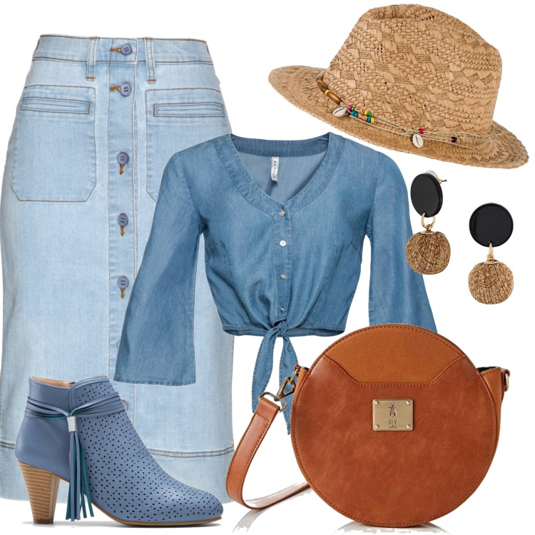 Outfit donna - Etnico #4482. Stile Etnico per Tutti i giorni. Abbinamento con gonne, orecchini, camicie, stivaletti, cappelli, borse a spalla.