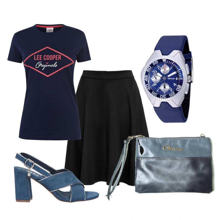 Outfit donna - Basic #29042. Stile Basic per Tutti i giorni. Abbinamento con gonne, sandali, t-shirt, borse a spalla, orologi.