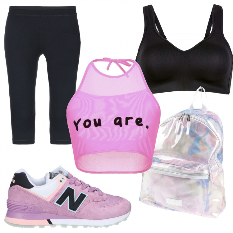 Outfit donna - Il buon proposito OLDRISA. Stile Basic per Sport. Abbinamento con top, zaini, leggings, reggiseni, sneakers.