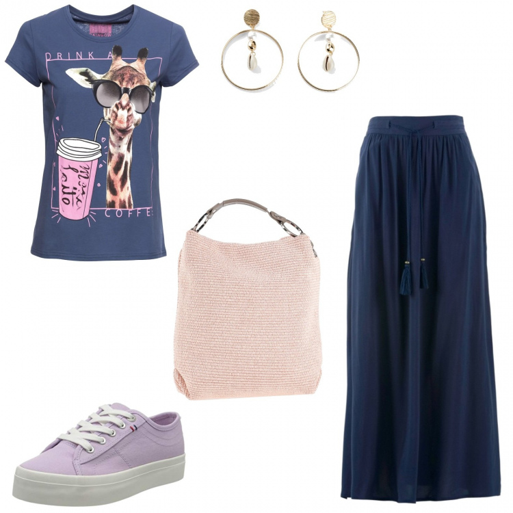 Outfit donna - Basic #29130. Stile Basic per Tutti i giorni. Abbinamento con t-shirt, gonne, orecchini, borse a mano, sneakers.