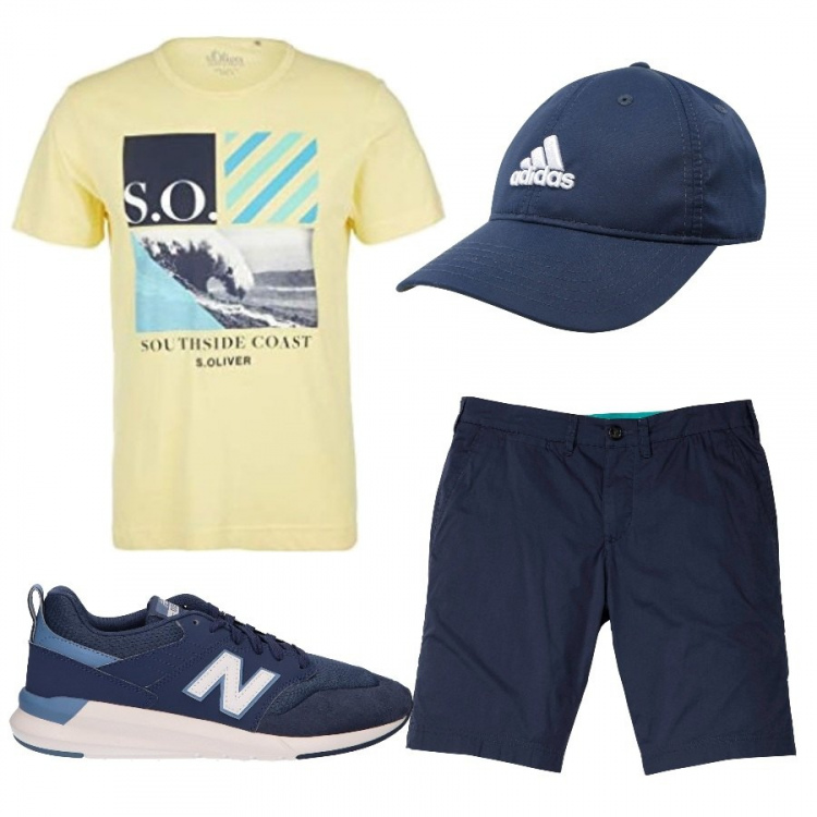 Outfit uomo - Urban #7437. Stile Urban per Tutti i giorni. Abbinamento con bermuda, cappelli, sneakers, t-shirt.