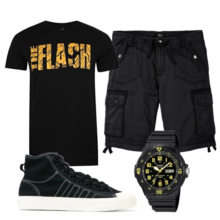 Outfit uomo - Trendy #5988. Stile Trendy per Tutti i giorni. Abbinamento con bermuda, sneakers, orologi, t-shirt.