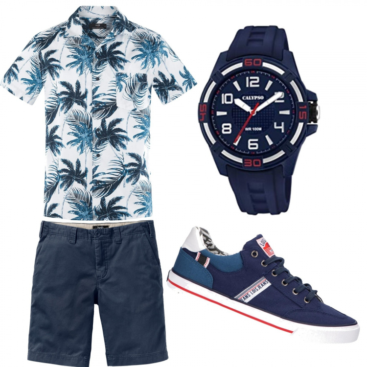 Outfit uomo - Casual #14881. Stile Casual per Tutti i giorni. Abbinamento con bermuda, camicie a manica corta, sneakers, orologi analogici.