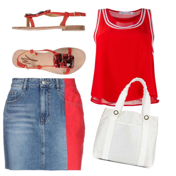 Outfit mujer - Sandalia y falda de moda!!. Estilo Urban para Escuela/Universidad. Combinación con faldas, sandalias, top, bolso shopper.