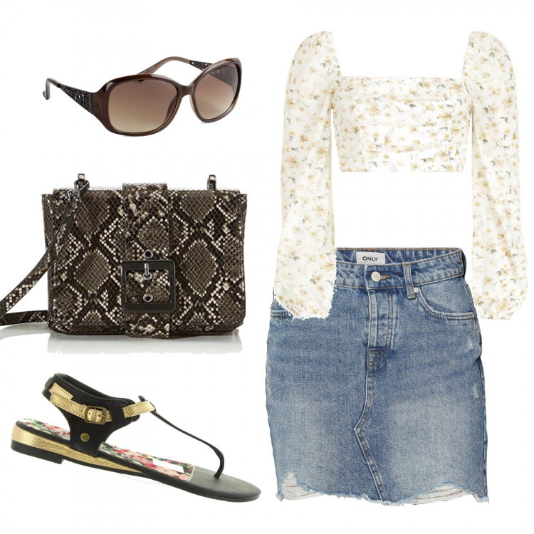 Outfit donna - Fairytale freedom. Stile Trendy per Tutti i giorni. Abbinamento con occhiali da sole, top, infradito, gonne.