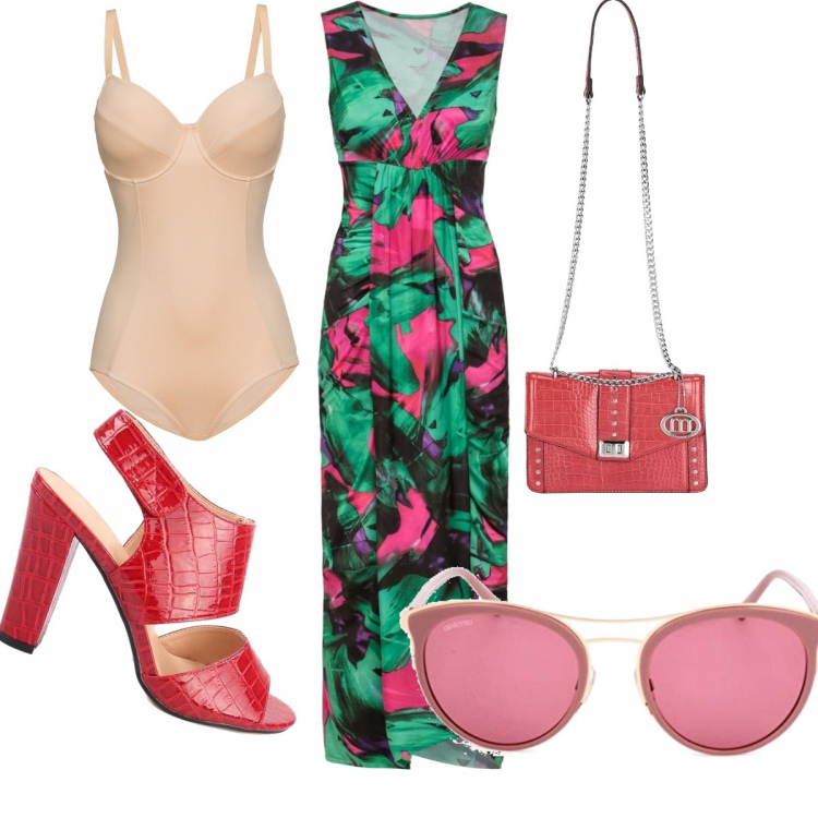 Outfit donna - Total look #642266. Abbinamento con body, vestiti lunghi, borse a tracolla, sandali in pelle, occhiali da sole.