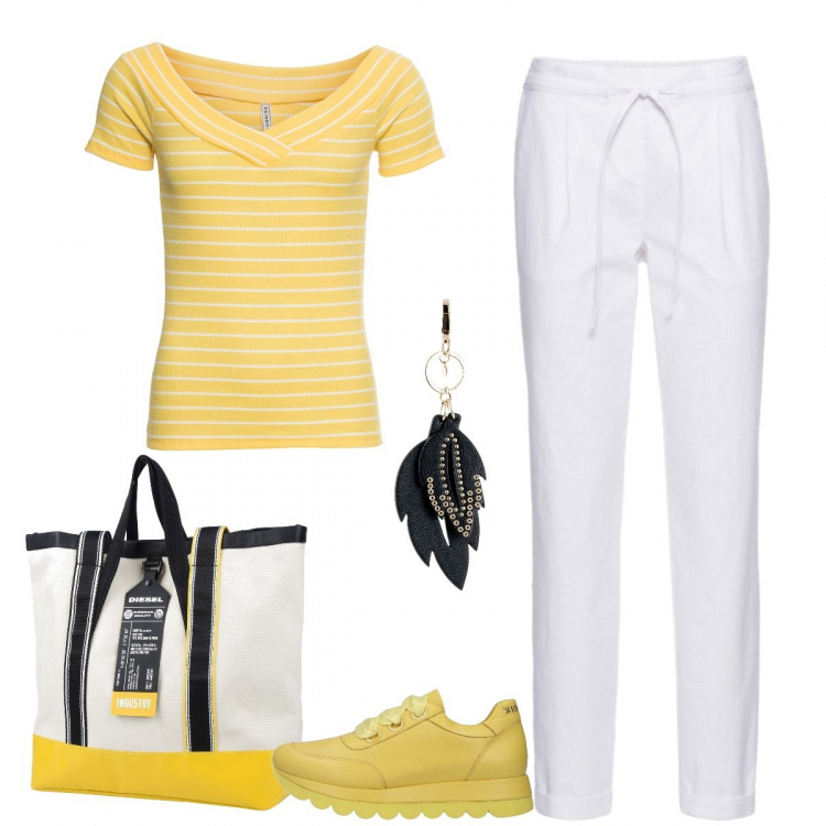 Outfit donna - Semplice e comoda. Stile Basic per Tutti i giorni. Abbinamento con pantaloni, pullovers, sneakers, zaini, ciondoli.