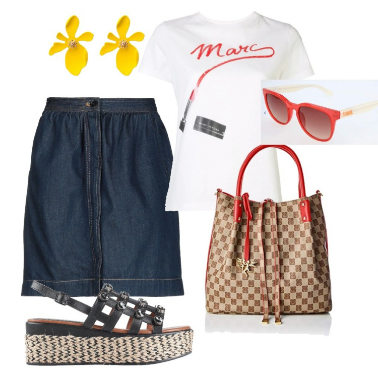 Outfit femme - Trendy Red. Style Tendance pour Tous les jours. Assortir avec minijupes, sandales, t-shirts, sacs en bandoulière, lunettes de soleil, boucles d'oreilles.