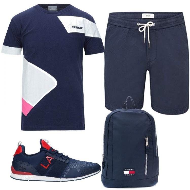 Outfit uomo - Urban #7501. Stile Urban per Sport. Abbinamento con borse sportive, t-shirt, pantaloni corti, sneakers.