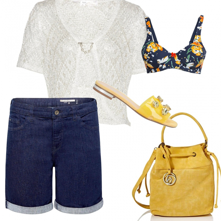 Outfit donna - Basic #29520. Stile Basic per Tutti i giorni. Abbinamento con reggiseni, culotte, sandali, borse a spalla, bermuda.