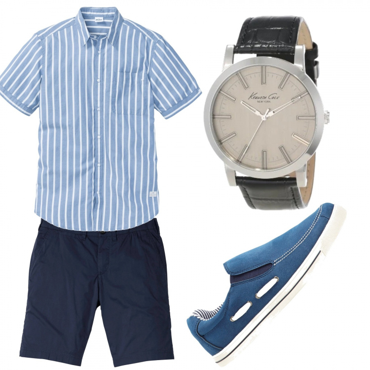 Outfit uomo - Casual #15049. Stile Casual per Tutti i giorni. Abbinamento con bermuda, scarpe stringate, camicie a manica corta, orologi.