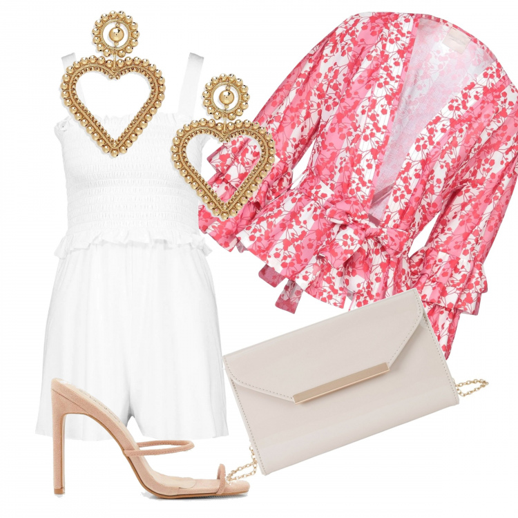 Outfit femme - On adore. Style Chic pour Soirée dehors. Assortir avec pochette, blazers, combishort, sabots, boucles d'oreilles.