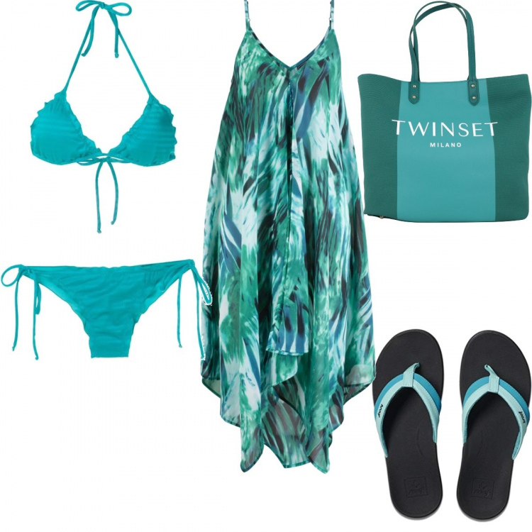 Outfit donna - Fondo Marino. Stile Bon Ton per Mare. Abbinamento con vestiti da spiaggia, bikini, borse tote, infradito.