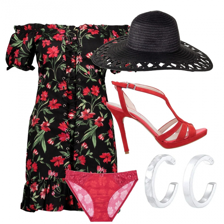 Outfit femme - Viva Espagna. Style Tendance pour Tous les jours. Assortir avec chapeaux, slip, robes, sandales à talon, boucles d'oreilles.