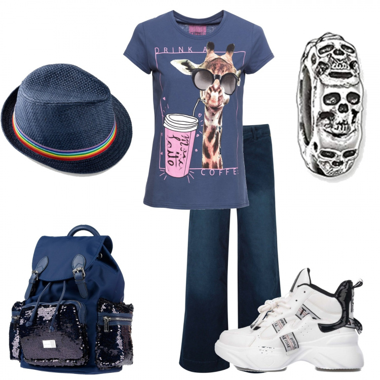 Outfit donna - Urban curvy plus. Stile Urban per Tutti i giorni. Abbinamento con t-shirt, pantaloni, cappelli, zaini, sneakers alte, braccialetti.
