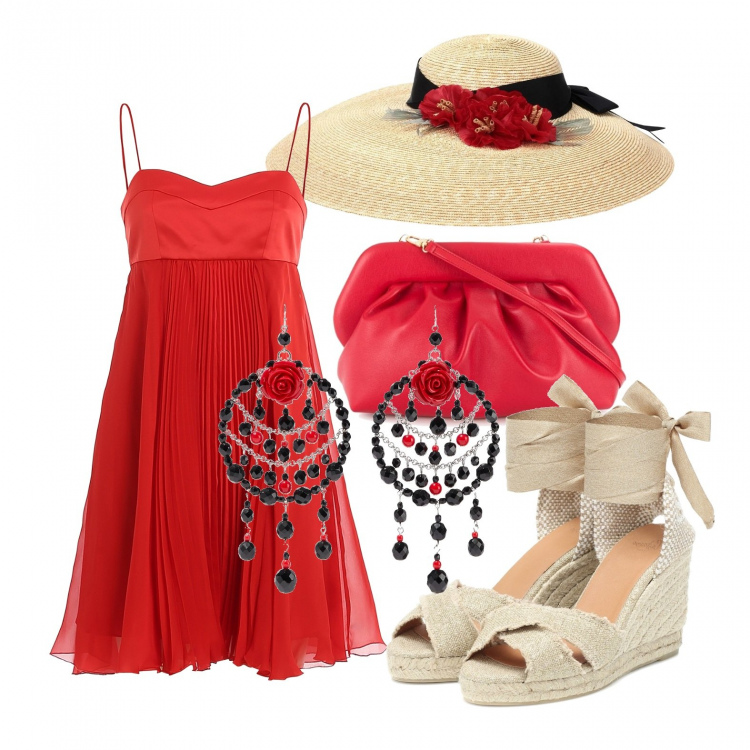 Outfit donna - Trend, cappello maxi. Stile Bon Ton per Tutti i giorni. Abbinamento con cappelli, orecchini, clutch, vestiti corti, espadrillas.
