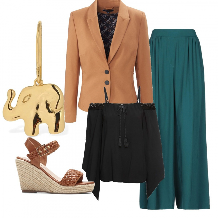 Outfit femme - Envie de couleurs. Style Chic pour Tous les jours. Assortir avec tuniques, chaussures à semelle compensée, pantalon , boucles d'oreilles, blazers.