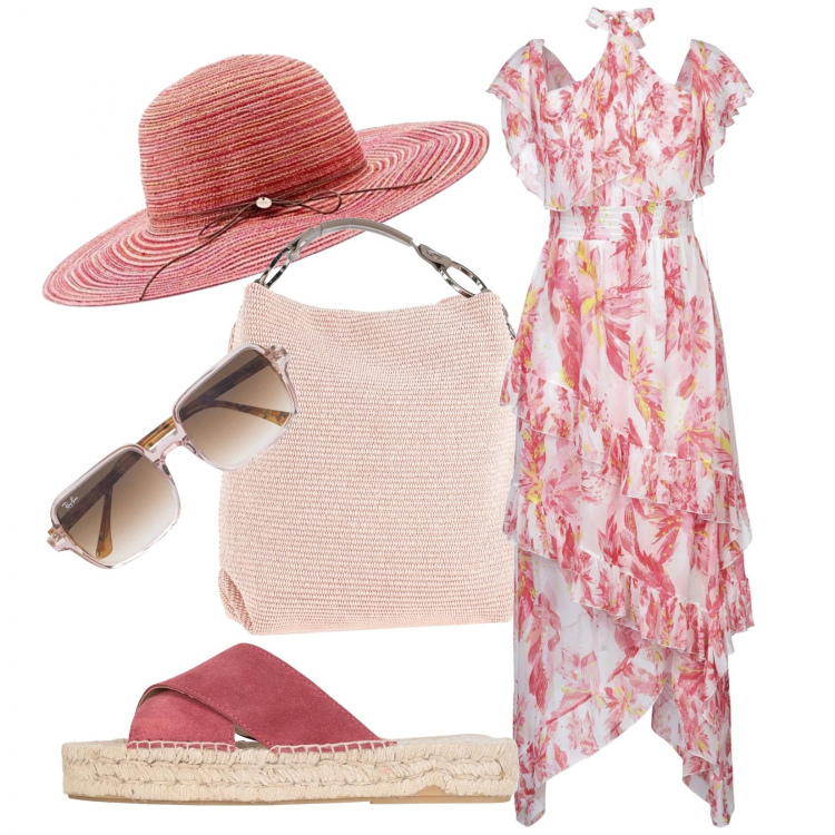 Outfit donna - Summer palette. Stile Etnico per Mare. Abbinamento con vestiti lunghi, borse a mano, sandali, occhiali da sole, cappelli.
