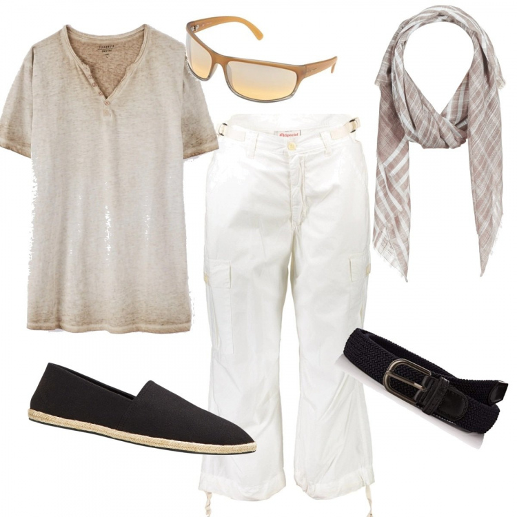Outfit uomo - La tshirt fiammata. Stile Trendy per Tutti i giorni. Abbinamento con espadrillas, t-shirt, sciarpe, pantaloni, cinture, occhiali da sole.