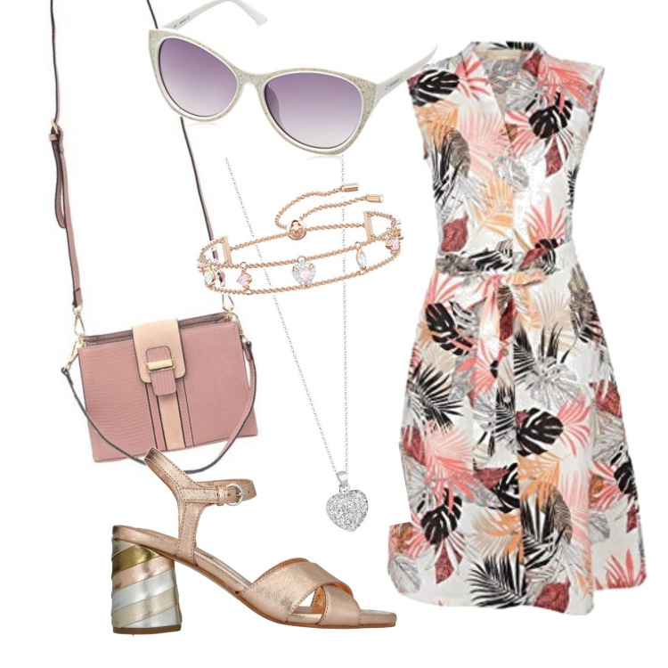 Outfit donna - Tutti i giorni con stile. Stile Chic per Tutti i giorni. Abbinamento con sandali col tacco, borse a spalla, vestiti, ciondoli, braccialetti, occhiali da sole.