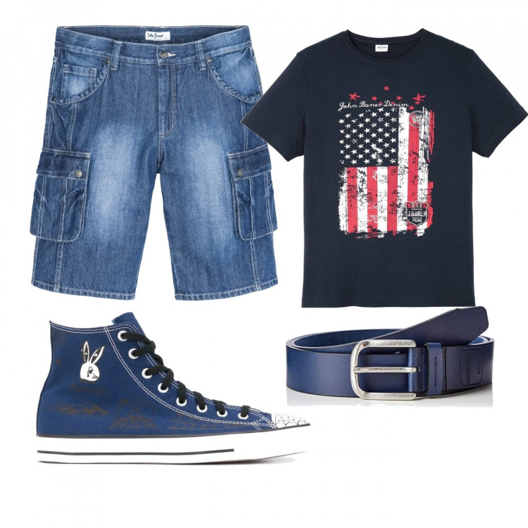 Outfit uomo - Casual #15512. Stile Casual per Tutti i giorni. Abbinamento con bermuda, t-shirt, sneakers, cinture.