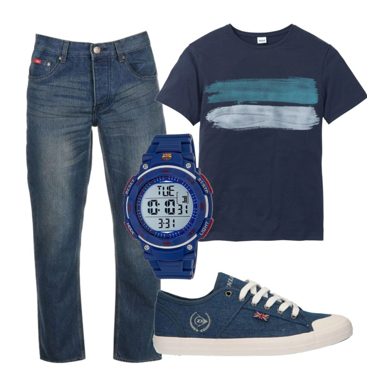 Outfit uomo - Casual #15685. Stile Casual per Tutti i giorni. Abbinamento con t-shirt, jeans, sneakers, orologi.