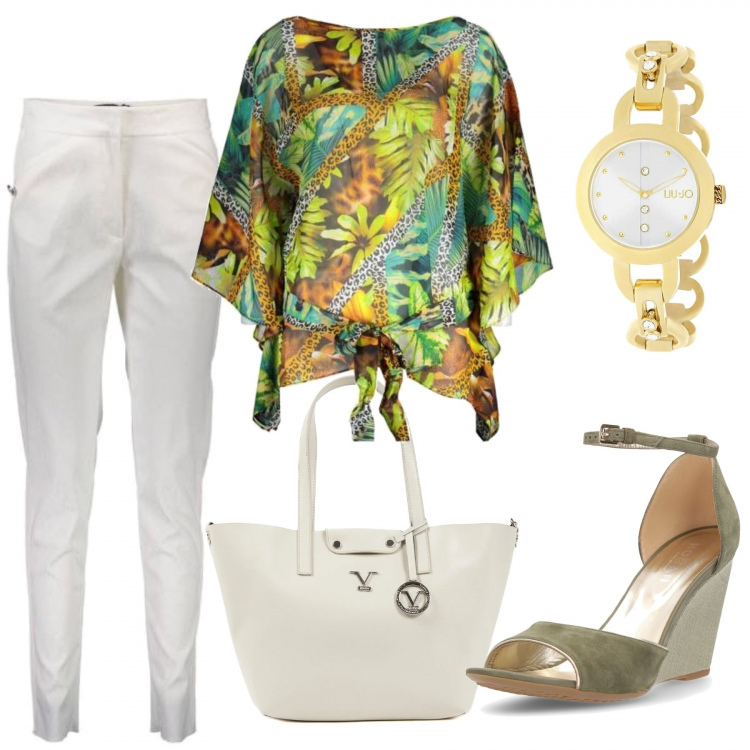 Outfit donna - Saldi da Pricy. Stile Basic per Tutti i giorni. Abbinamento con camicie a manica corta, sandali, pantaloni, borse a mano, orologi.
