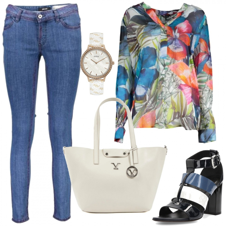 Outfit donna - Trendy #50137. Stile Trendy per Tutti i giorni. Abbinamento con camicie, sandali, borse a mano, jeans, orologi.