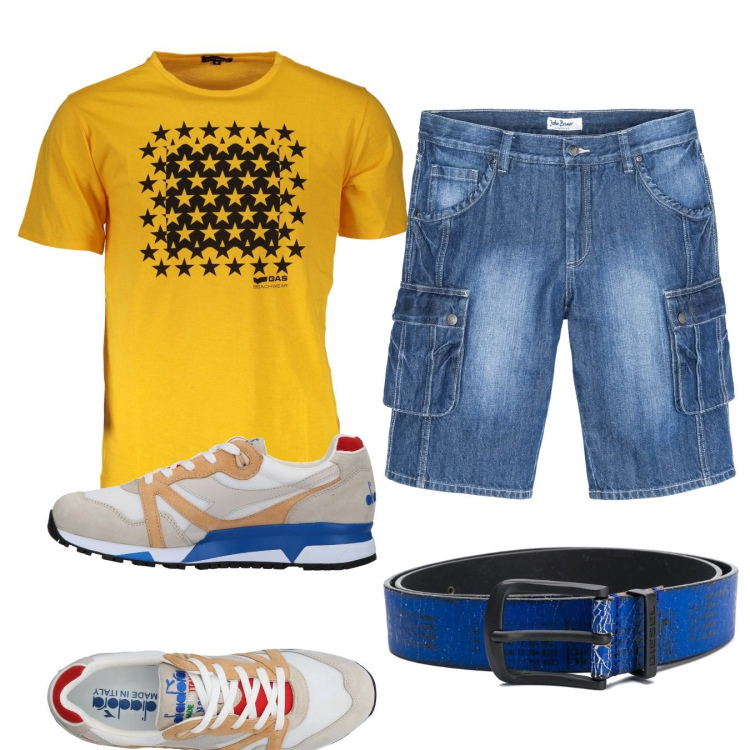 Outfit uomo - Casual #15760. Stile Casual per Tutti i giorni. Abbinamento con bermuda, sneakers, t-shirt, cinture.
