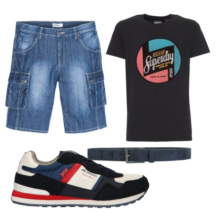 Outfit uomo - Casual #15766. Stile Casual per Tutti i giorni. Abbinamento con bermuda, cinture, sneakers, t-shirt.