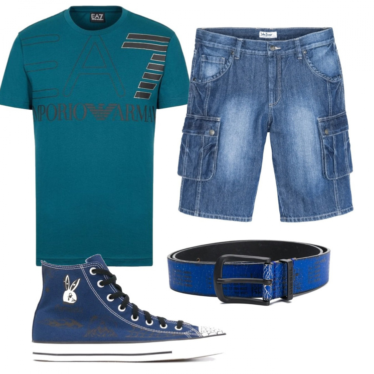 Outfit uomo - Casual #15773. Stile Casual per Tutti i giorni. Abbinamento con bermuda, sneakers, cinture, t-shirt.
