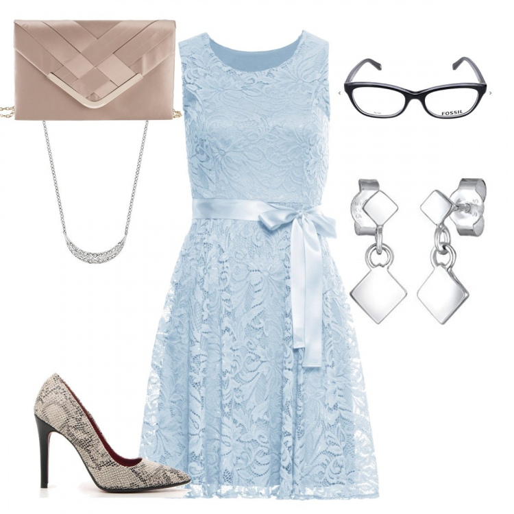 Outfit donna - Cerimonia style. Stile Chic per Cerimonia. Abbinamento con gonne, vestiti, décolleté, collane, orecchini, occhiali.