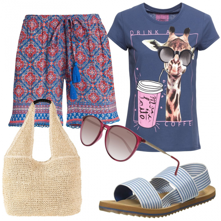 Outfit donna - Basic #30498. Stile Basic per Tutti i giorni. Abbinamento con t-shirt, shorts, shopping bag, sandali, occhiali da sole.