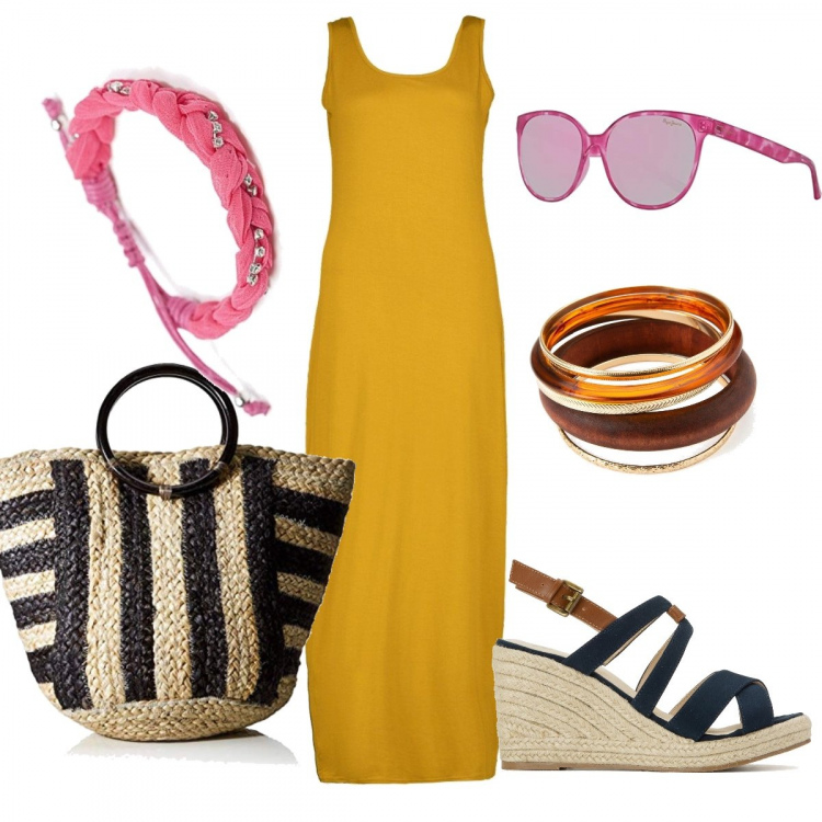 Outfit femme - Yellow yellow. Style Tendance pour Tous les jours. Assortir avec robes longues, sandales, bracelets, sacs tote, bracelets, lunettes.
