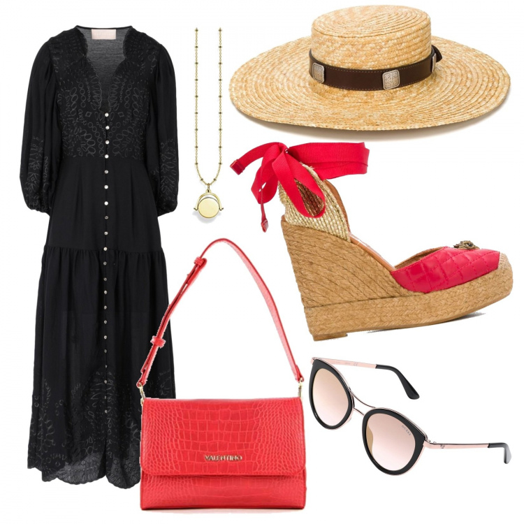 Outfit mujer - Étnico #4858. Estilo Étnico para Todos los días. Combinación con colgantes, camiseta, vestidos largos, sandalias, gafas de sol, sombreros.