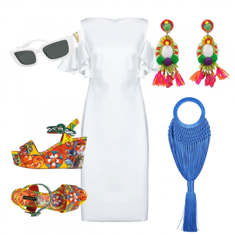 Outfit donna - Focus sugli accessori. Stile Bon Ton Abbinamento con sandali col tacco, vestiti midi/longuette, borse a mano, orecchini, occhiali da sole.