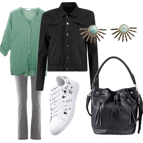 Outfit donna - Trendy #4148. Stile Trendy per Scuola/Università. Abbinamento con jeans slim fit.