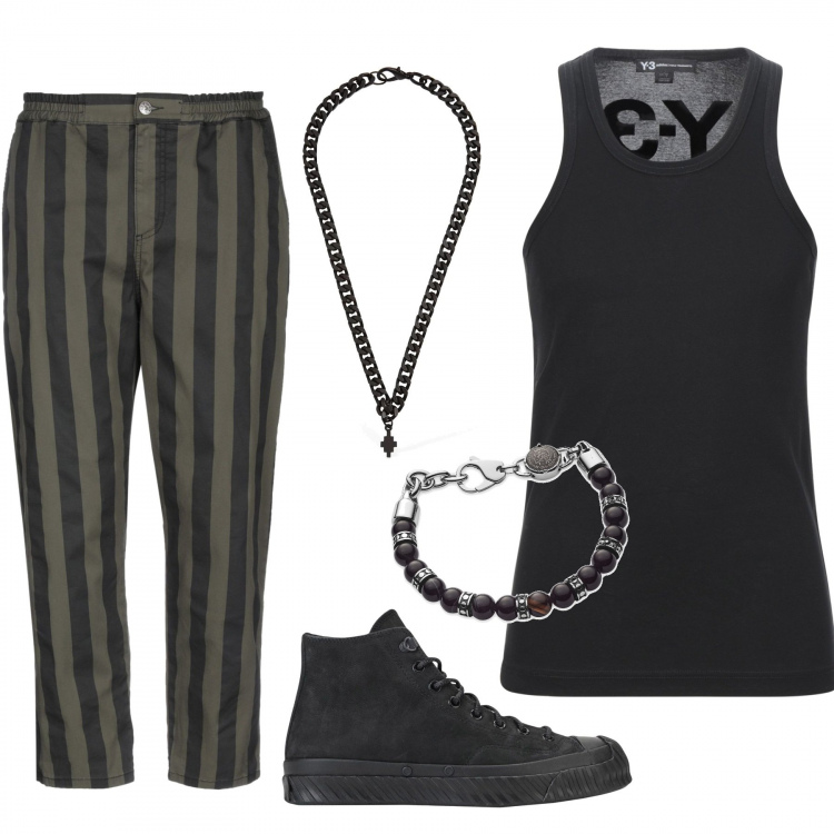 Outfit homme - Urban #7818. Style Urban pour Soirée spéciale. Assortir avec sneakers hautes, colliers, bracelets, pantalon , débardeurs à bretelles.