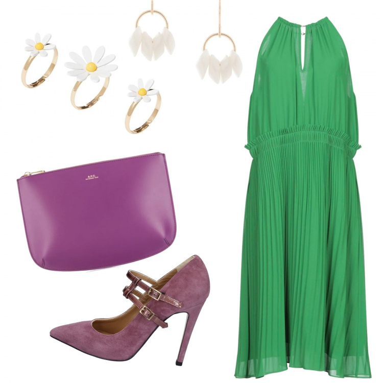 Outfit mujer - Alegría!!. Estilo Chic para Ceremonia. Combinación con zapatos de tacón, vestidos midi/longuettes, bolsos de mano, pendientes, anillos.