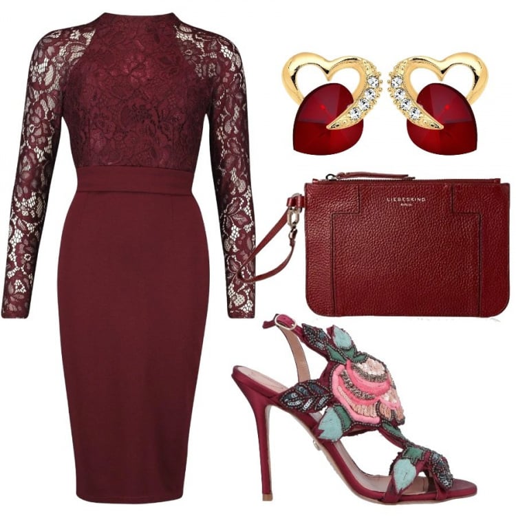 Outfit donna - Chic #27435. Stile Chic per Serata fuori. Abbinamento con sandali in pelle, vestiti midi/longuette, clutch, orecchini.