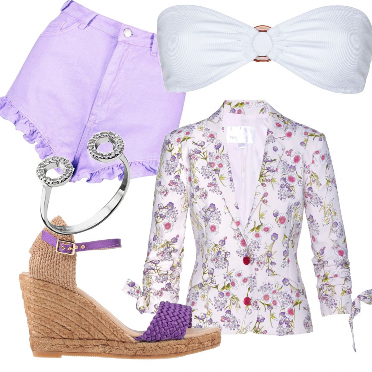 Outfit femme - Tenue fraicheur. Style Tendance pour Tous les jours. Assortir avec blazers, sandales, bagues, maillots de bain, short.