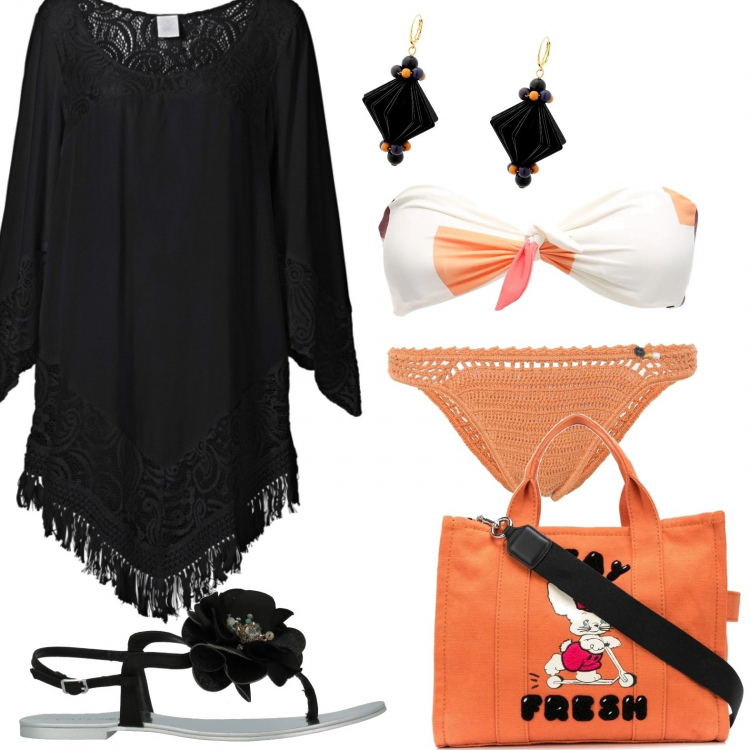 Outfit donna - Slip effetto uncinetto. Stile Basic per Mare. Abbinamento con vestiti da spiaggia, infradito, orecchini, borse tote, bikini, bikini.