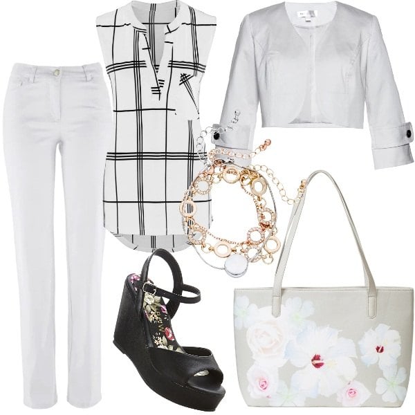 Outfit donna - Geometrie per l\'ufficio. Stile Basic per Ufficio. Abbinamento con pantaloni, top.