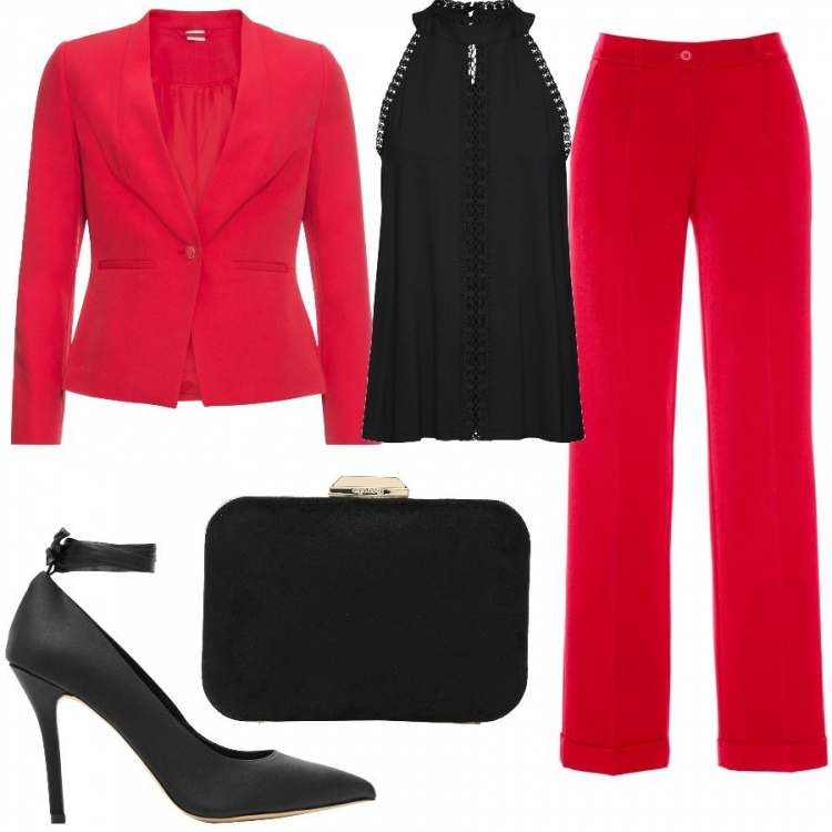 Outfit donna - Chic #27667. Stile Chic per Serata fuori. Abbinamento con pantaloni, top, blazer, décolleté, borse a mano.