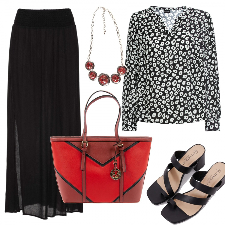 Outfit donna - Bon Ton #22201. Stile Bon Ton per Tutti i giorni. Abbinamento con gonne lunghe, tuniche, sabot, collane, borse a mano.