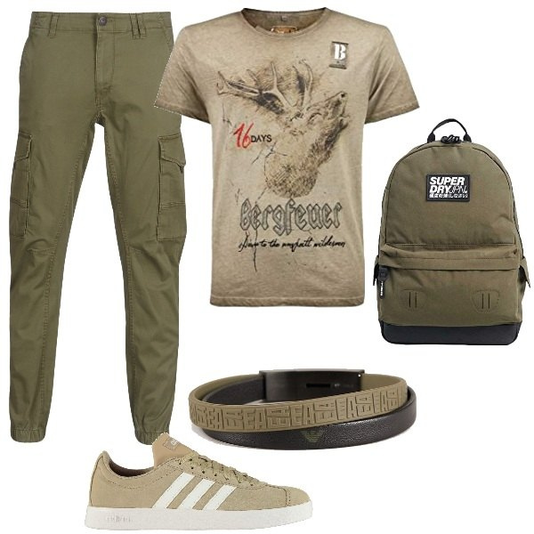 Outfit uomo - Focus Uomo Plus Size. Stile Casual per Ufficio. Abbinamento con pantaloni cargo, camicie, sneakers, braccialetti, portafogli.